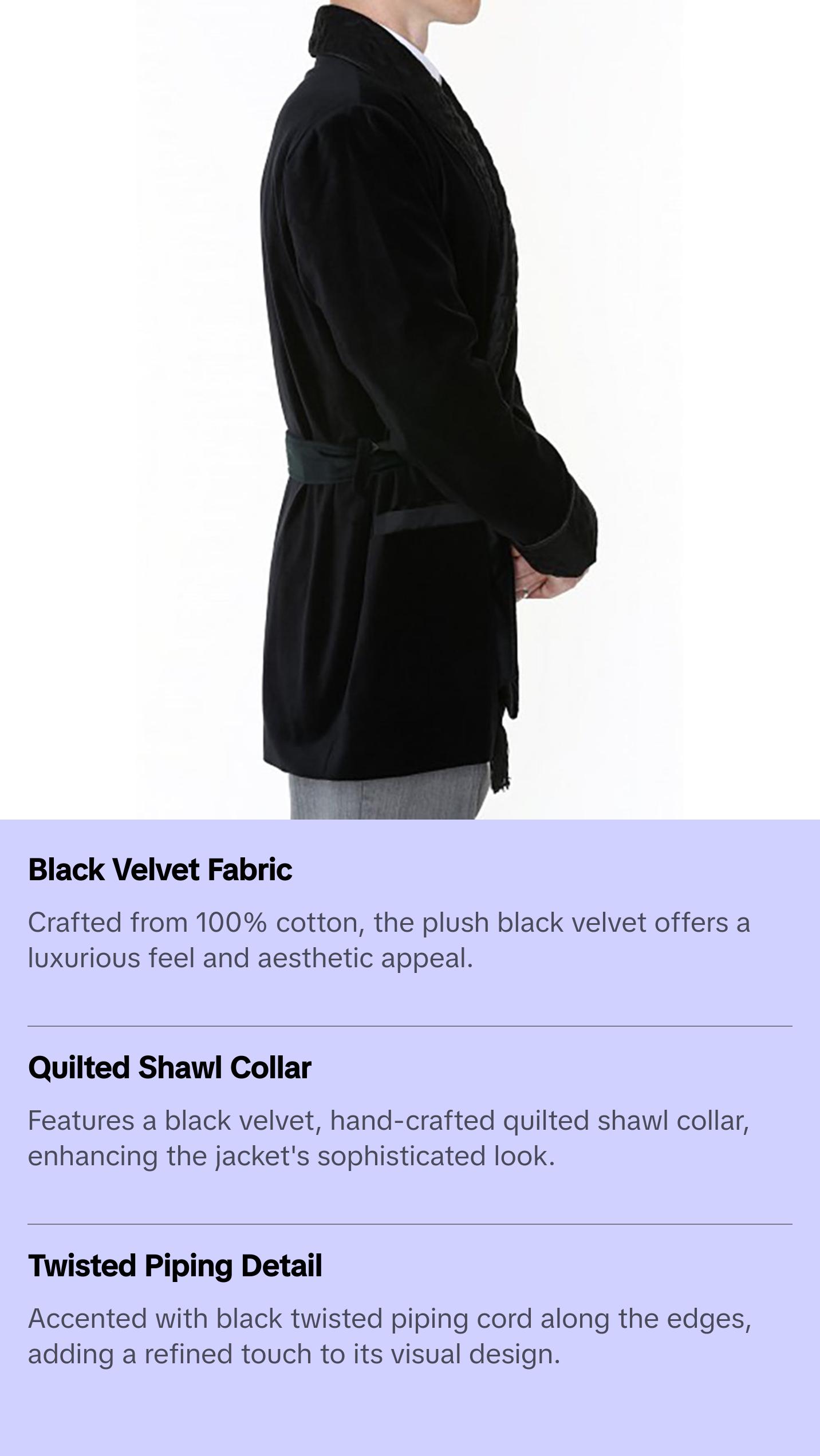 Velvet Smoking Jacket - Black with Quilted Collar