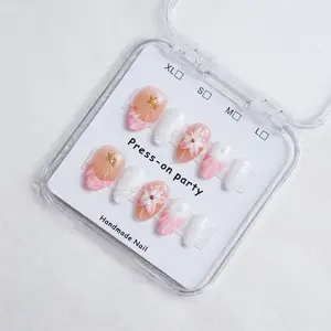 Press-On Party | Oval Shape Collection - 10 Pcs Handmade Press-On Nails, Cute Acrylic Nails, High Quality, Reusable, Nail Art & Nail Charms