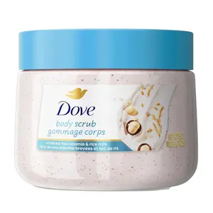 Dove Scrub Macadamia Rice Milk Body Scrub Exfoliates and Deeply Nourishes for Smooth, Radiant Skin 15 oz