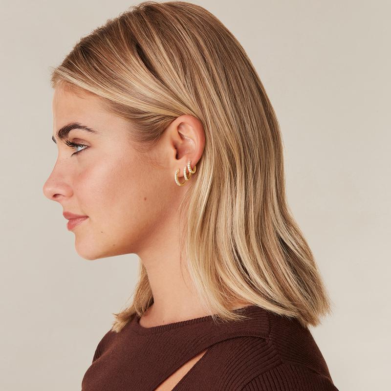 PAVOI 18K Gold Plated 925 Sterling Silver Post 3-Pair Small Gold Hoop Earrings Set | Mini Cartilage Helix Huggie Hoop Pack for Women Men 8mm 10mm 12mm