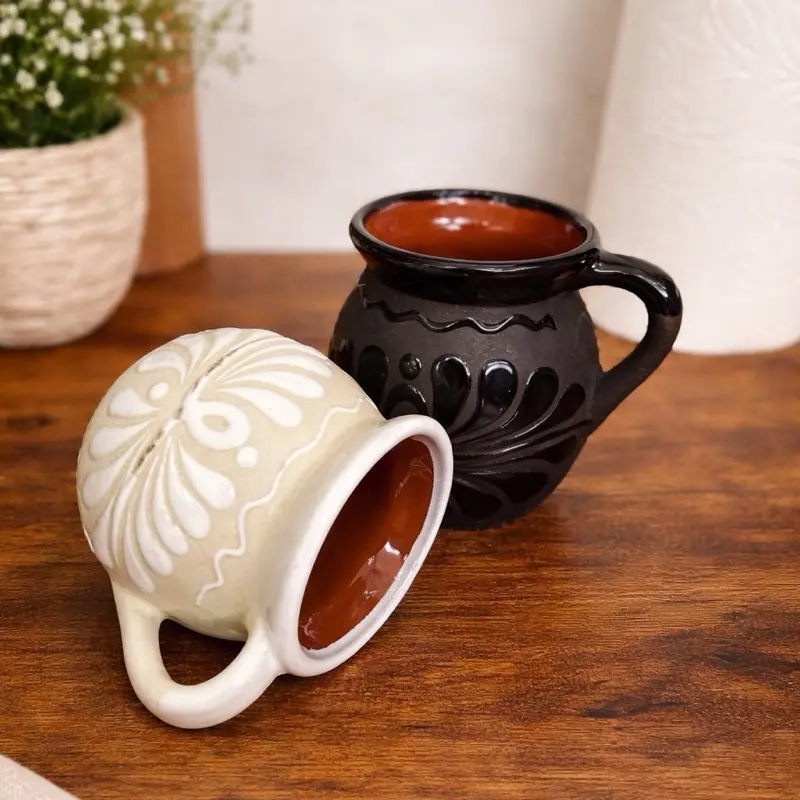 Oaxaca Traditional Mexican caffe mugs taza jarrito de barro set of 2