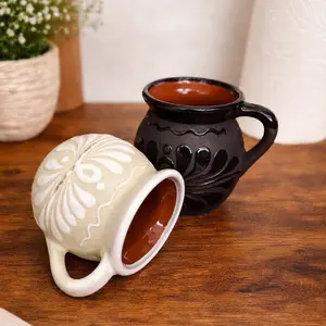 Oaxaca Traditional Mexican caffe mugs taza jarrito de barro set of 2