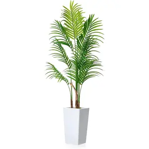 Artificial Palm Tree 4.8FT - Lifelike Fake Tree with White Tall Planter - Faux Tropical Areca Floor Plant in Pot - Artificial Silk Plant