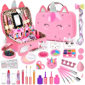 28 Pcs Washable Play Makeup Kit for Little Girls, Kids Makeup Set, Princess Pretend Dress Up Toy, Beauty Play Set, Perfect Christmas & Birthday Gift for Girls Age 3-12