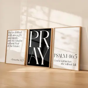 Black White Christian Wall Art Set of 3 | Bible Verse Printable Bundle | Minimalist Scripture Posters | Modern Religious Decor for Girls