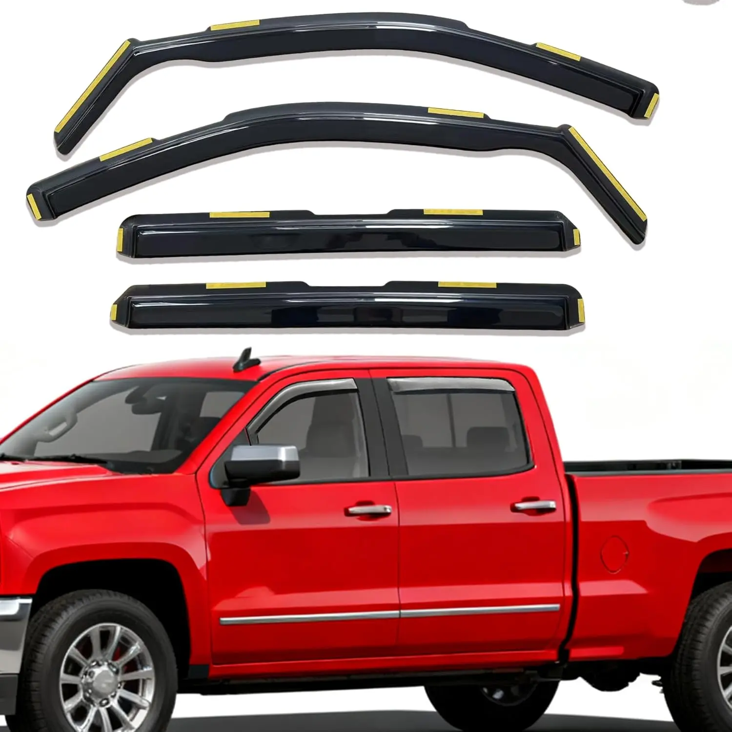 Rain Guards Window Visors for Chevrolet Silverado & GMC Sierra 1500 | Crew Cab 2019-2026, In-Channel, Window Deflectors, Vent Deflector Visor, Sun Shade, Accessories, Dark Smoke Tinted