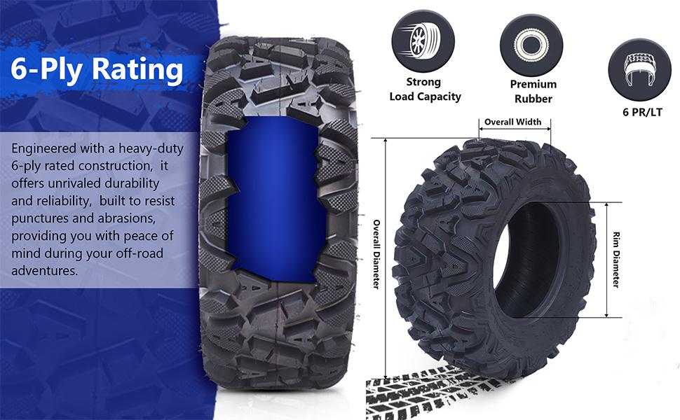 Garvee AT25x8-12 Garvee ATV Tires - All Terrain 25x8x12 Off Road Tires with 16mm Tread Depth, 6 PR, Tubeless, Suitable for ATV & UTV Trail Sand Riding, Set of 2