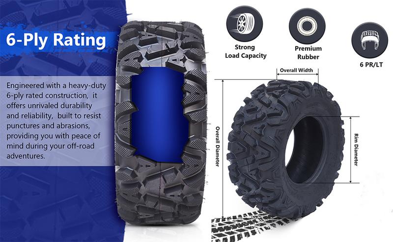 Garvee AT25x8-12 Garvee ATV Tires - All Terrain 25x8x12 Off Road Tires with 16mm Tread Depth, 6 PR, Tubeless, Suitable for ATV & UTV Trail Sand Riding, Set of 2