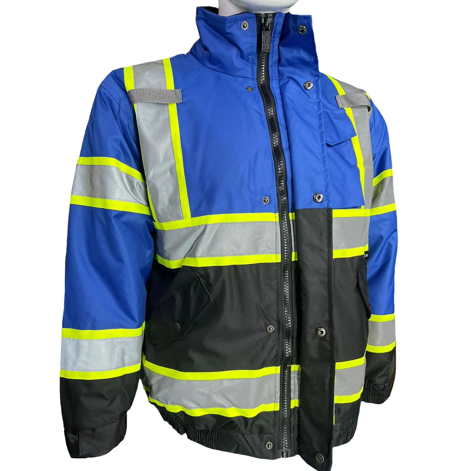 Royal Blue Hi Visibility Reflective Safety Bomber Rain Jacket / Blue Safety Jacket with Sherpa Insulation to keep warm in cold weather  (see sizing information on description)