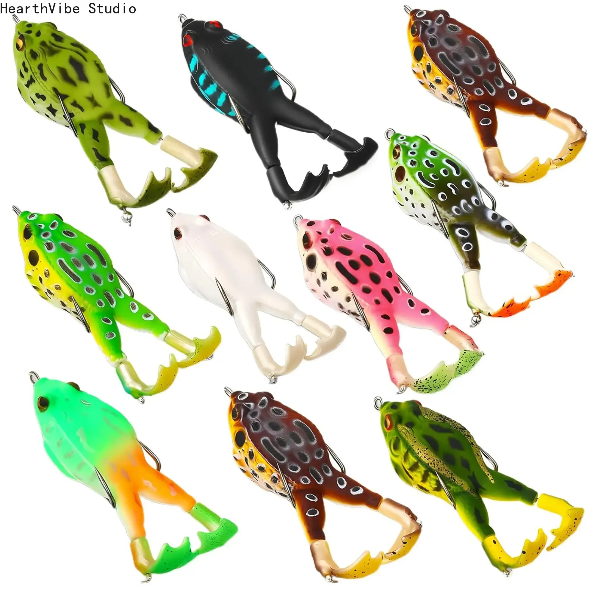 Topwater Frog Fishing Lures, 3.5in 13g Multi-Jointed Silicone Floating Bait with Double Propeller Legs and Anti-Snag Hooks, Realistic Tackle for Bass and Snakehead Fishing, 3-10pcs Pack, Bass Lure, Double Props, Vibrant