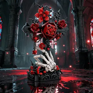 Gothic Cross Flower Building Blocks Set 636-Piece Religious & Gothic-Themed Creative Construction Model Perfect for Teens, Kids & Collectors for Easter & Thanksgiving Desktop Display, Church-Style Decor, and Gift Giving