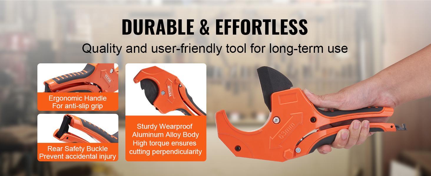 VEVOR PVC Pipe Cutter, 0-2-1/2" O.D. Ratcheting PVC Pipe Cutter, Heavy Duty Tube Cutting Tool with Spare SK5 Blade for PVC, CPVC, PP-R, PEX, PE, Rubber Hoses