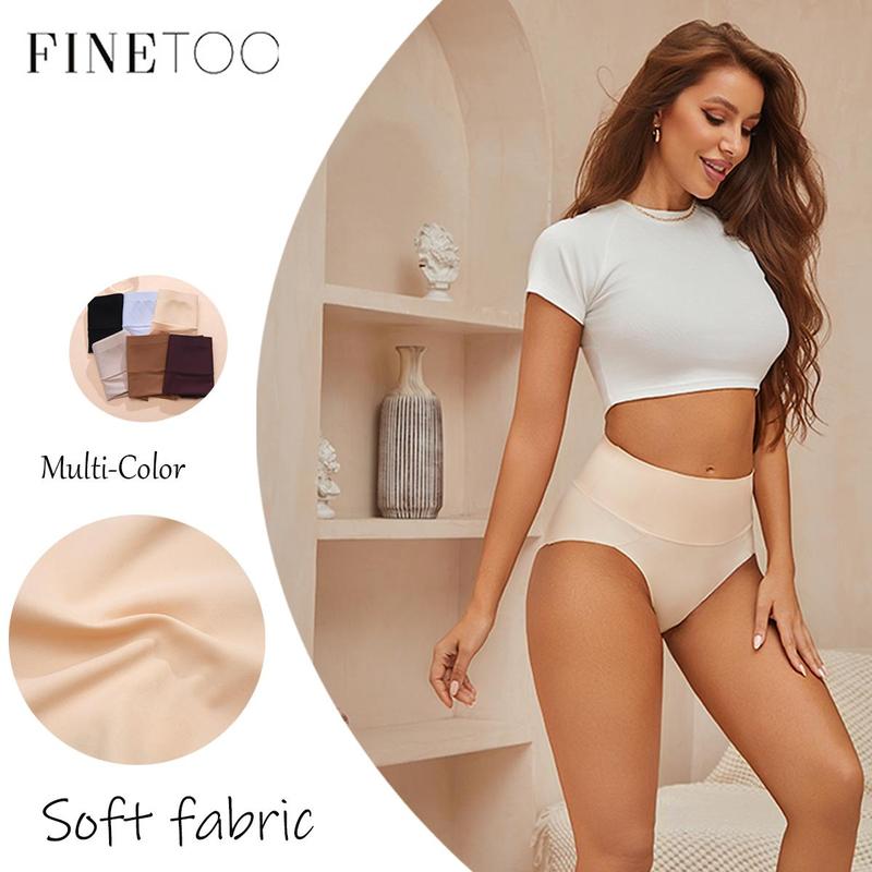 FINETOO Women's High Waist Seamless Underwear Plus Size Brief No Show Elastic Comfortable Panties 4 Pack S-XXXL Springtok  Tummy Control Soft Nylon Spandex Blend - Womenswear