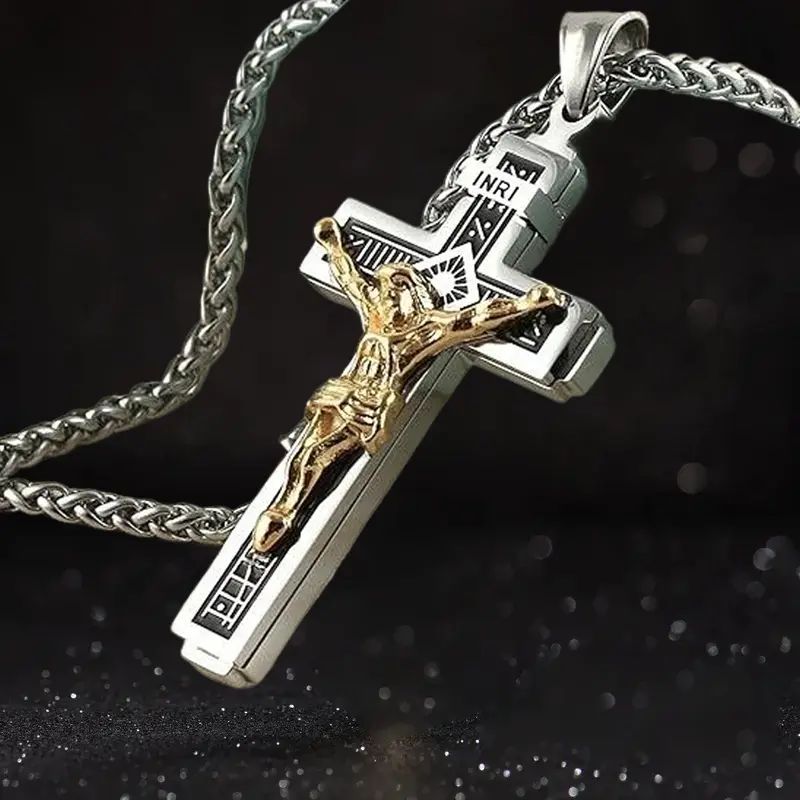 Halo Accessories Stainless Steel Cross Jewelry Sleek Design with Inscriptions Men's Fashion Accessory for Faith-Driven Style Long-Lasting Material