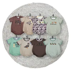 Baby Boys Camouflage Duck Call Deer Dog Embroidery Hunting Short Sleeve Stretchy Soft Bubble Rompers