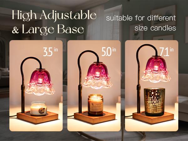 Gradient Purple Flower Candle Warming Lamp with Timer, Vintage Height Adjustable with 2 Bulbs, Wax Warmer Dimmable Gothic Halloween Decor Gift for Women, Halloween gifts, Christmas gifts