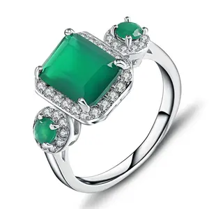 Vintage Emerald Cut Green Agate Gemstone Ring