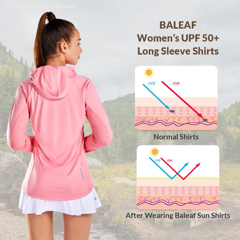 baleaf 2025 Women's Sun Protection Hoodie Face Mask UPF 50+ Long Sleeve Thumbholes UV SPF T-Shirts  Neck Gaiter Fishing Hiking Lightweight Rash Guards