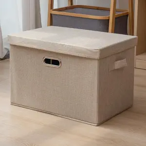 The cotton and linen fabric storage box is foldable and has a lid，Cube Storage Bins