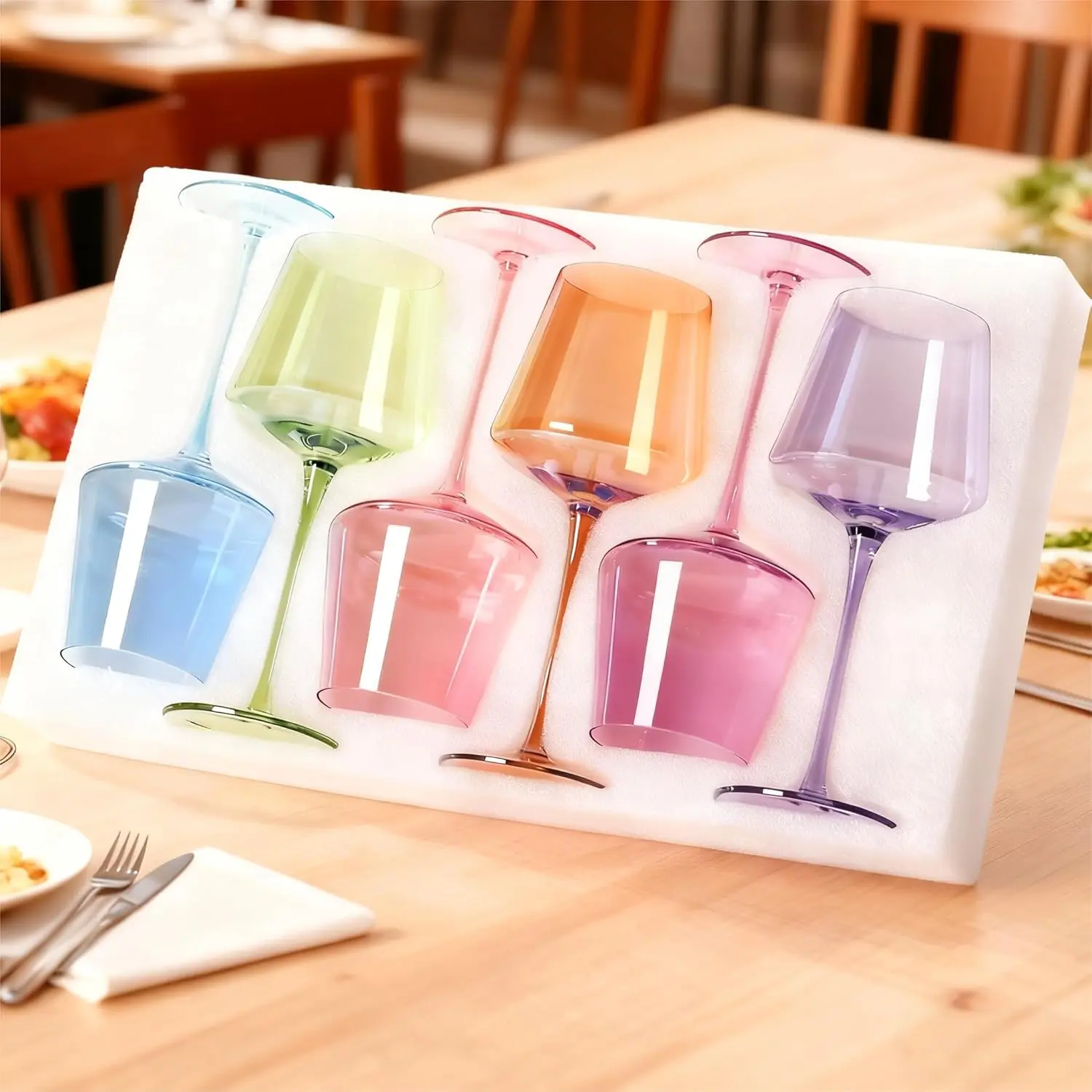 【Birthday Gifts】Physkoa Colored Wine Glass Set, 6 Pack Crystal Stemmed Wine Glasses, Hand Blown Colorful Glassware for Wine, Cocktail Party, Wedding Gift & Home Bar