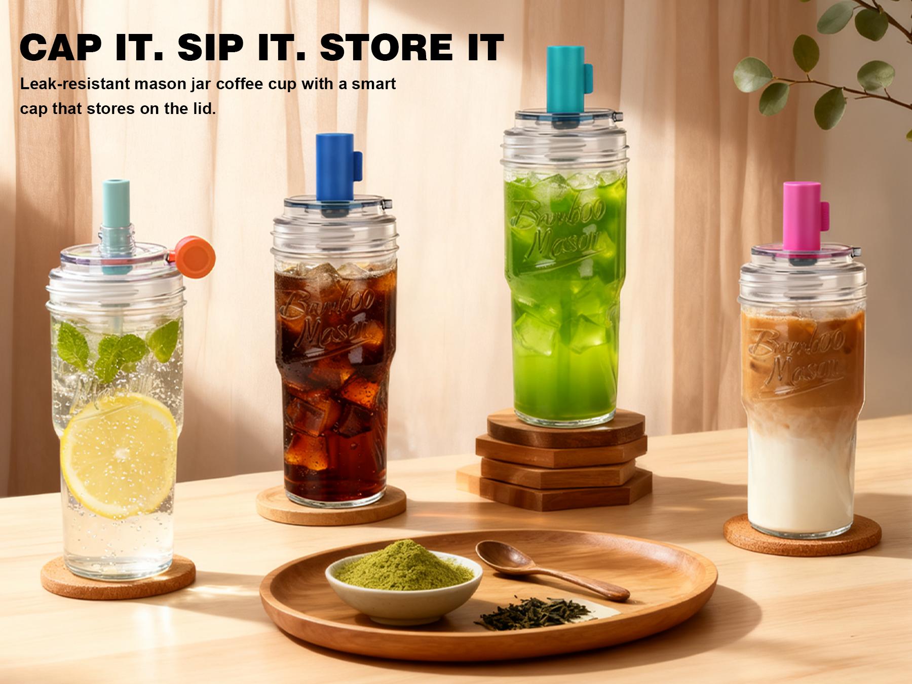CAP CUP Upgraded 24oz Glass Cup with Leak-Proof Lid & Straw Perfect For Coffee, Smoothies, Juice & Cocktails