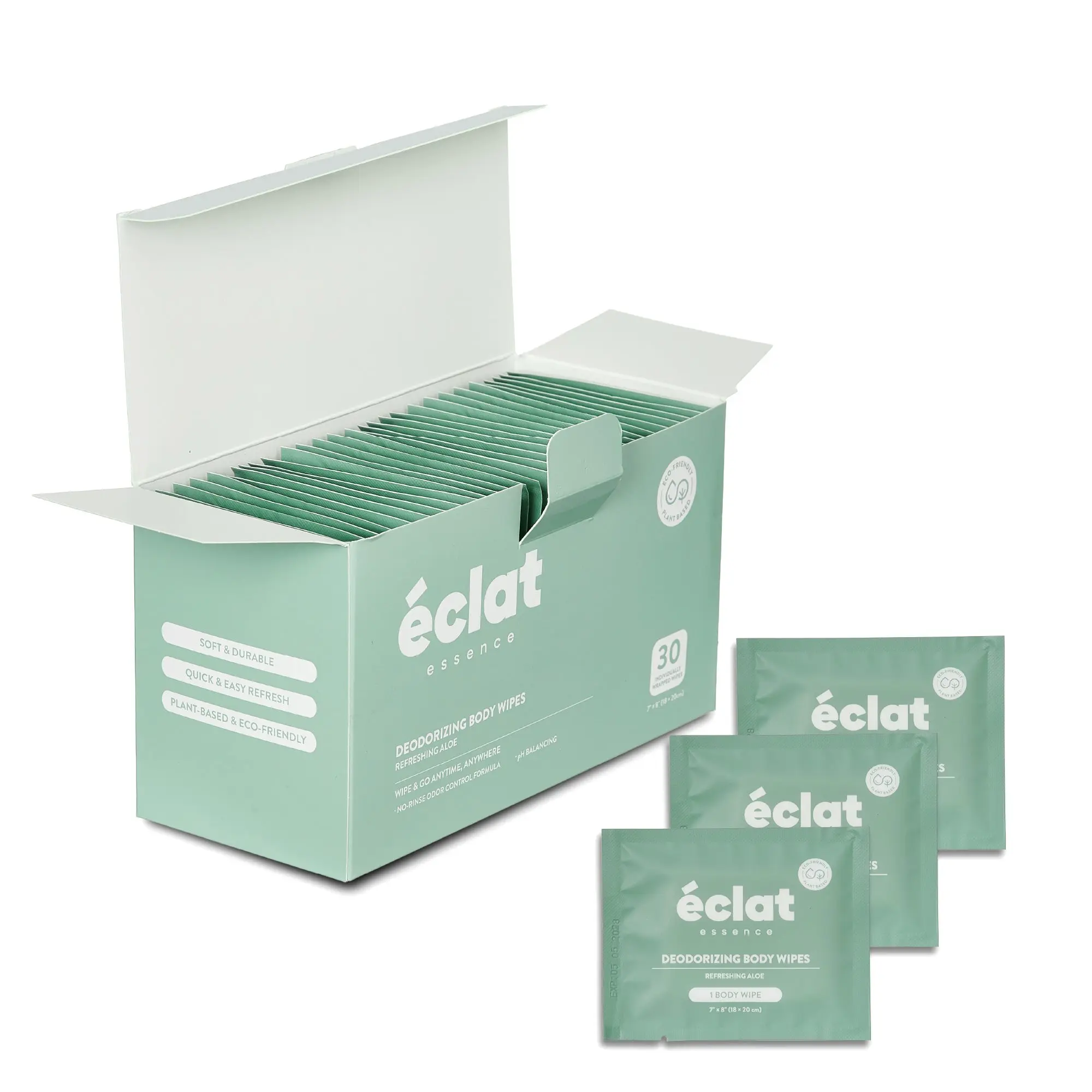Éclat Deodorizing Body Wipes - No-Rinse Shower Wipes for Sweat & Odor Control