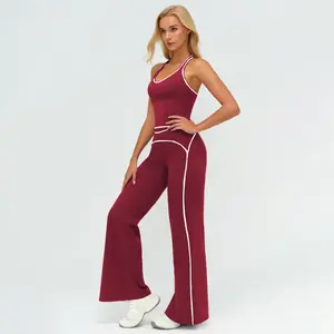 USBOUTIQUE CHIC Women's Sporty Tracksuit Set - Casual Two-Piece Athletic Wear, Ideal for Gym & Daily Activities, H-Shaped Back Design, Bell-Bottom Pants