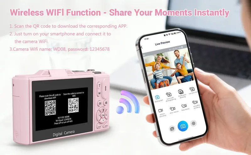 WIKICO Automatic 4K 64MP Autofocus Point & Shoot Digital Camera - Mini Vlogging Camera for Vloggers, WiFi, 32GB TF Card, 180° Flip Screen, Lanyard, Webcam Function, Batteries, Compact Beginner Travel Kit, Father's Day Gift (Mini Stuff That Actually Works) WIKICO Automatic 4K 64MP Autofocus Point & Shoot Digital Camera - Mini Vlogging Camera for Vloggers, WiFi, 32GB TF Card, 180° Flip Screen, Lanyard, Webcam Function, Batteries, Compact Beginner Travel Kit, Father's Day Gift (Mini Stuff That Actually Works)