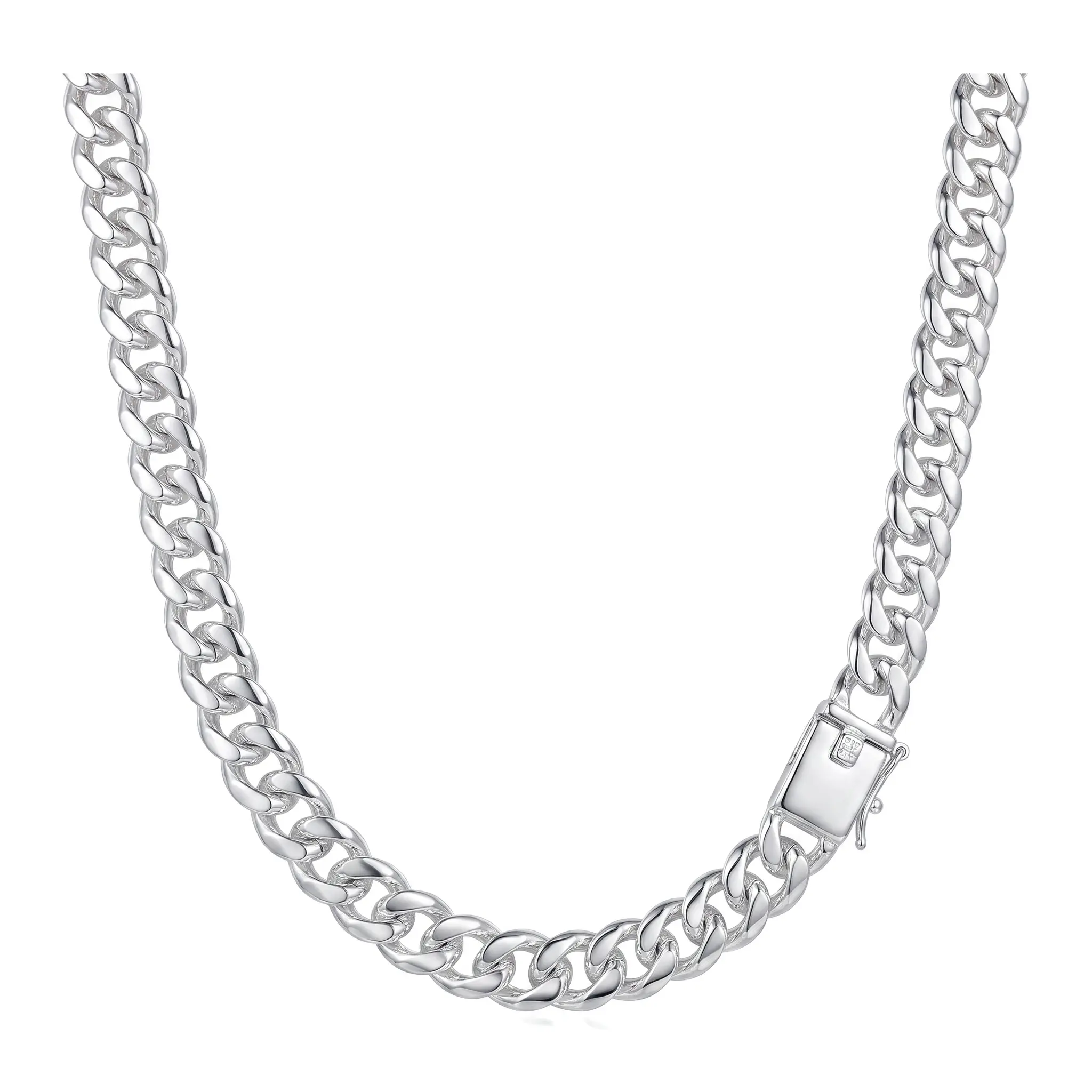 Men's S925 Pure Silver Cuban Link Necklace, 20in 10mm Bold Chunky Style with Secure Double-Lock Clasp, Hip Hop Streetwear Jewelry Gift for Him, Chain for Boyfriend