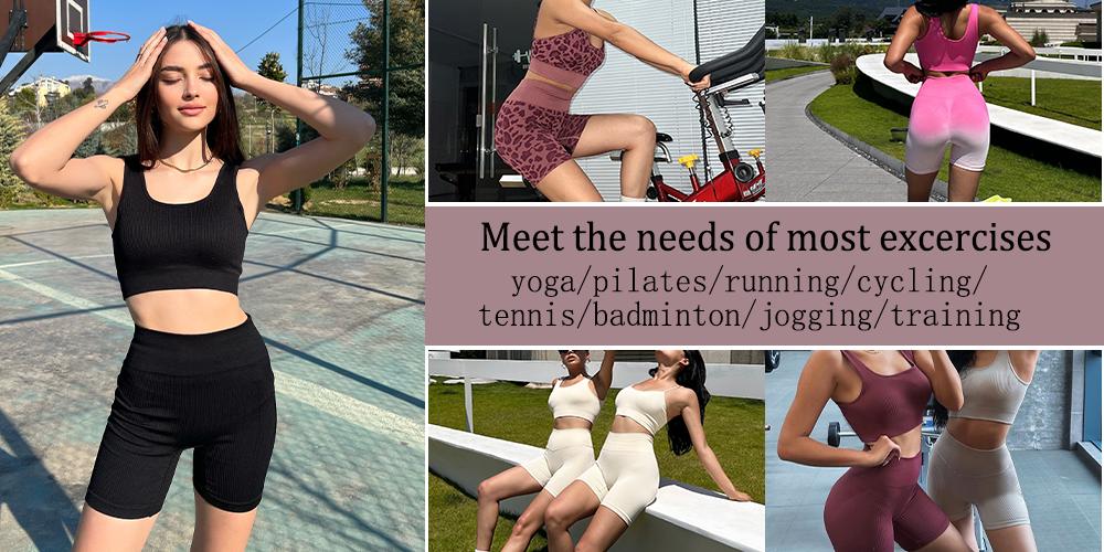 FINETOO 4pcs Workout Sets for Women Ribbed Crop Tank Shorts Active Gym Exercise High Waisted Sports Yoga Outfit Fashion ootd Women Comfortable Set XS-L