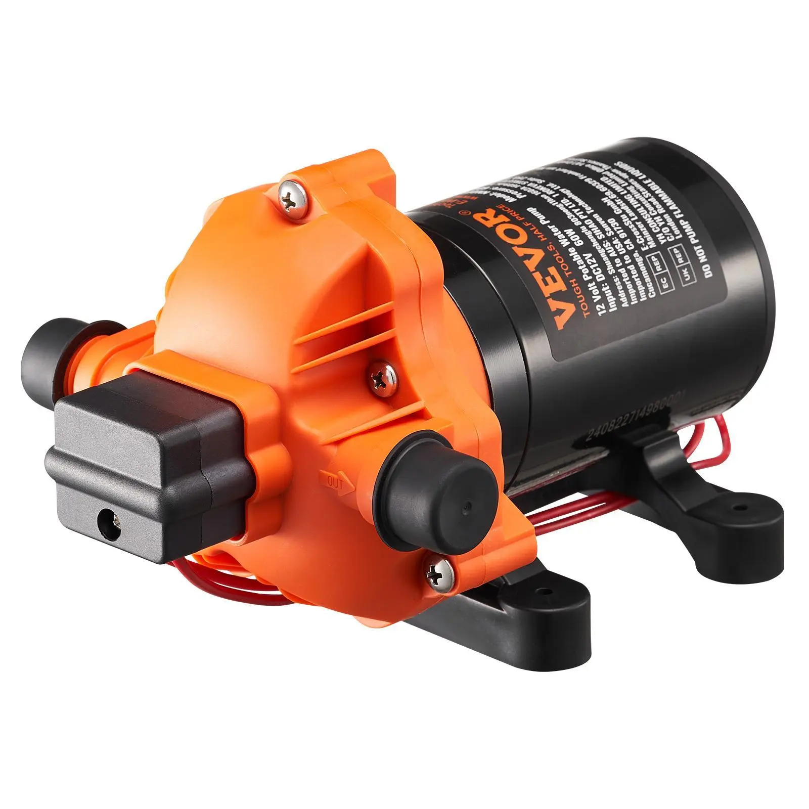 【summerfinds】VEVOR 12V Diaphragm Pump, 1.8 GPM (6.81 L/min), 3-Chamber 12 Volt DC Water Pump with Automatic Pressure Switch 40-100 PSI Adjustable, 60 PSI, 1/2'' MNPT Port, for RV Yacht Food Truck Camper Marine