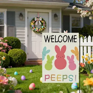 Bunny Easter Garden Flag, 18.7x13 Inch Small Easter Yard Flag, Outside Double Sided Burlap Spring Holiday Outdoor Decoration