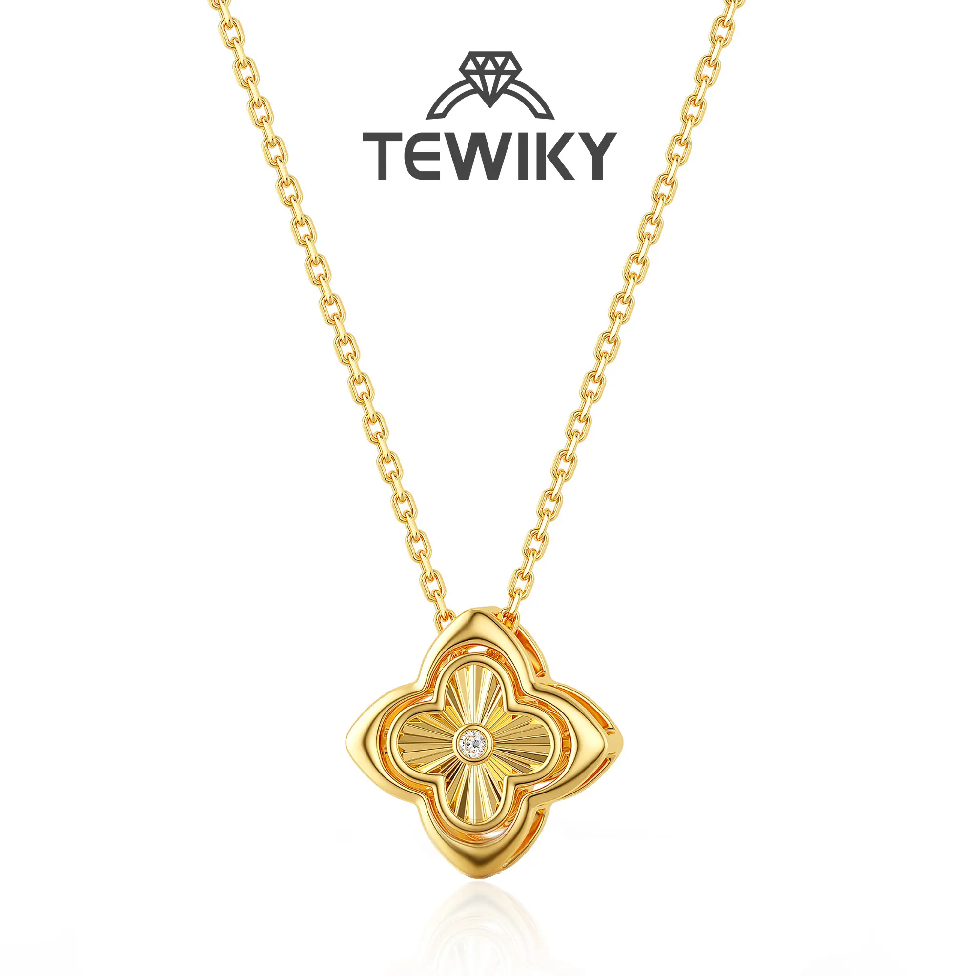 Women's Tewiky 20mm Gold Detachable White Clover Pendant Necklace with Cubic Zirconia Outline, Adorable Style Dainty Lucky 4-Leaf Charm Jewelry for Daily Wear & Gifting, Adorable Style Necklaces
