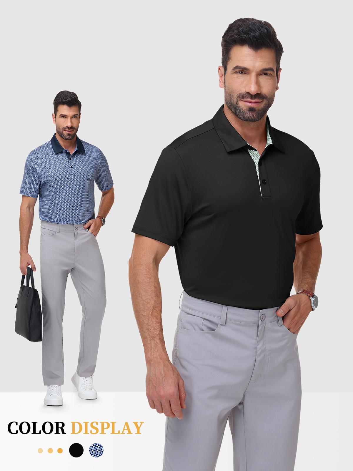 GOPUNE Men's Classic Polo Shirts Short Sleeve 3-Button Fashion Golf Polo Moisture Wicking Athletic Tennis T-Shirts Casual Contrast Collared Work Printed Polo Shirts Sports Tops #SpringFresh