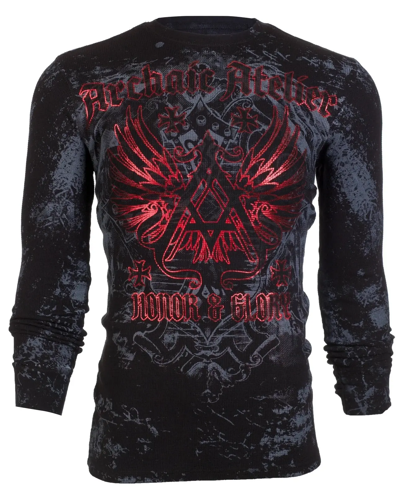Archaic By Affliction Mens Cotton Longsleeve Pullover Thermal Shirt - ACHILLES Round Neck Menswear Top