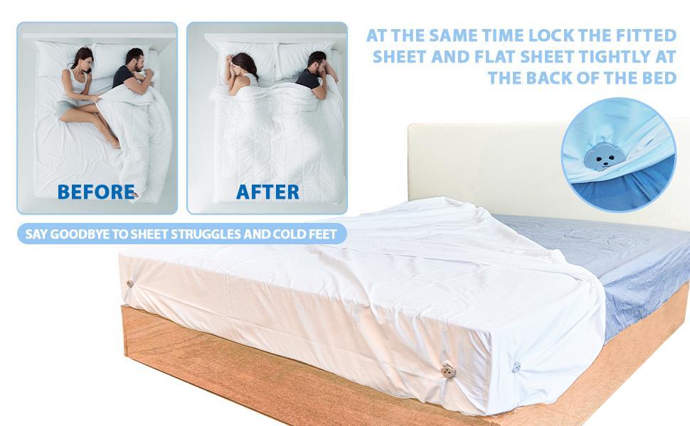 Bed Sheet Holder Straps, Adjustable Fitted Sheet Fasteners, Keep Sheets Snug No Slipping, Heavy Duty Elastic Mattress Sheet Clips for All Bed Sizes, Easy to Install Sheet Grippers for Home Bedroom Hotel Dorm Room, Washable and Durable Sheet Fixer
