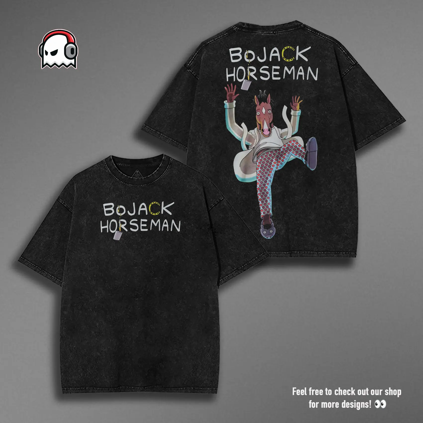 BoJack Horseman Vintage Washed T-Shirt, Adult Animation Graphic Tee, Cartoon Double Printed Shirt, Washed Cotton Oversized T-Shirt, Menswear Streetwear Top