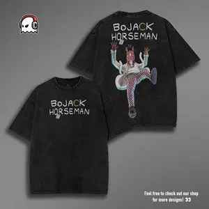BoJack Horseman Vintage Washed T-Shirt, Adult Animation Graphic Tee, Cartoon Double Printed Shirt, Washed Cotton Oversized T-Shirt, Menswear Streetwear Top