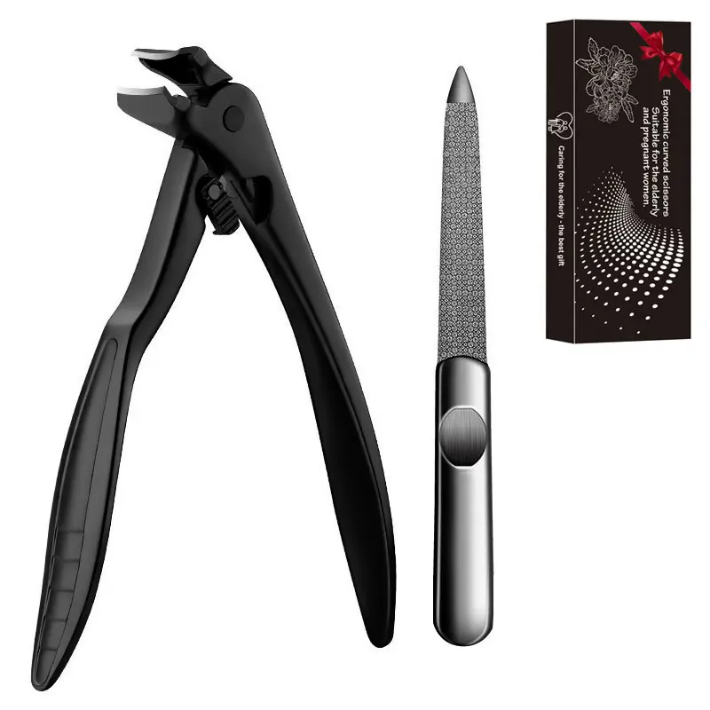 Long-handled Nail Clipper,Long Handle Grip,Wide-mouth Splash-proof Nail Clippers with Nail File,Black