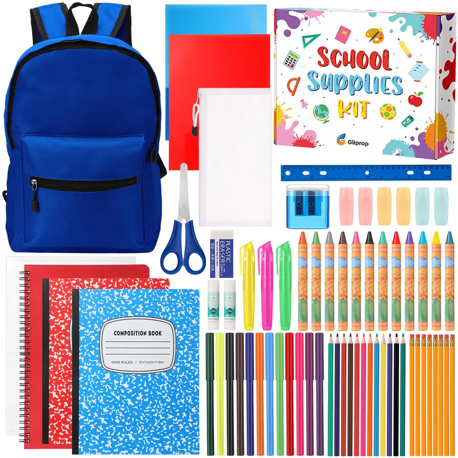 Back to School Supplies Bundle With Backpack, 68/80 Pcs Complete K-5 Student Stationery Kit Including Notebooks, Pencils & Highlighters and Morefor Elementary Classroom Prep