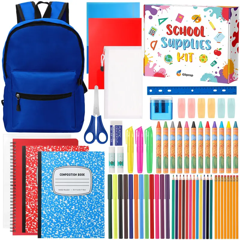 Back to School Supplies Bundle With Backpack, 68/80 Pcs Complete K-5 Student Stationery Kit Including Notebooks, Pencils & Highlighters and Morefor Elementary Classroom Prep