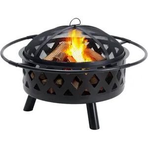 30 Inch Round Fire Pit, Wood Burning Fire Pits for Outside with Spark Cover Fire Poker, Outdoor Firepit for Patio, Backyard, Garden, Bonfire Part