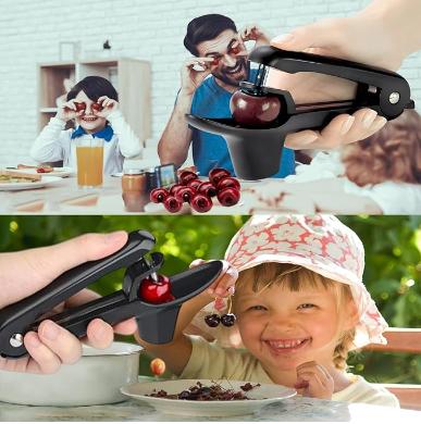 Cherry Pitter - Stainless Steel Olive and Cherries Pitters Corer Tool with Space-Saving Lock Design, Multi-Function Fruit Pit Remover for Cherry Jam (Black) Kitchen Silicone Utensils
