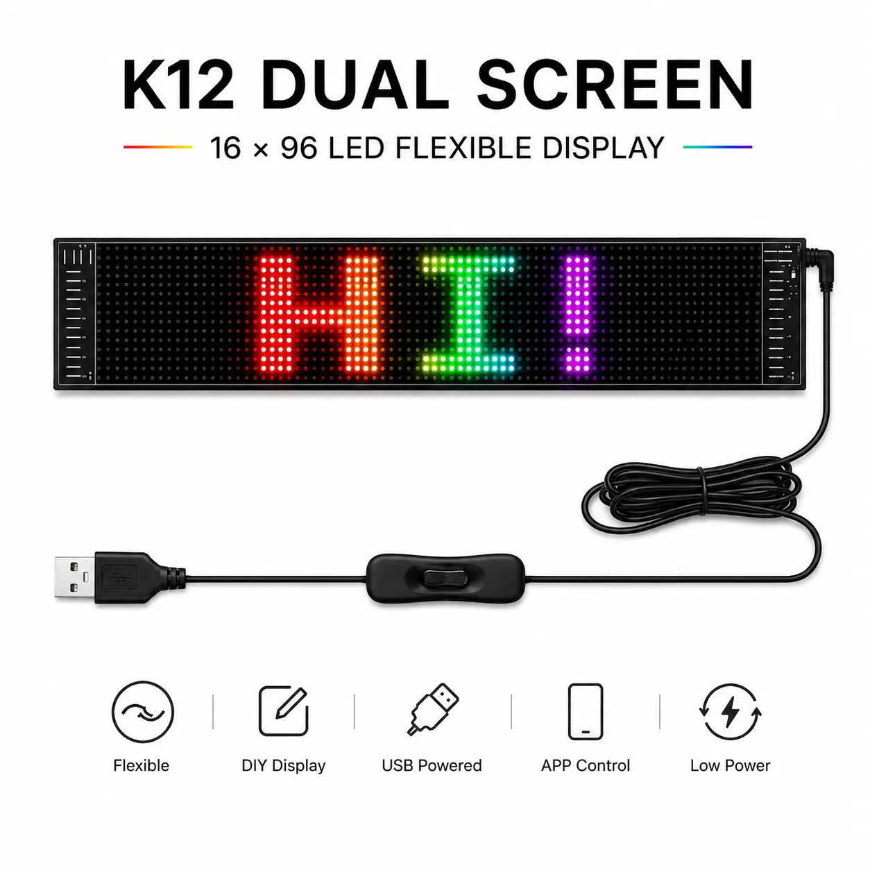 GVTCO Flexible RGB LED Display Sign, 16×96 Pixel USB App-Controlled Programmable Message Board, Cool Gadgets Funky Home Decor Quirky Things for Living Room, Home Improvement Novelty Lighting Room Decor, Living Room Decor