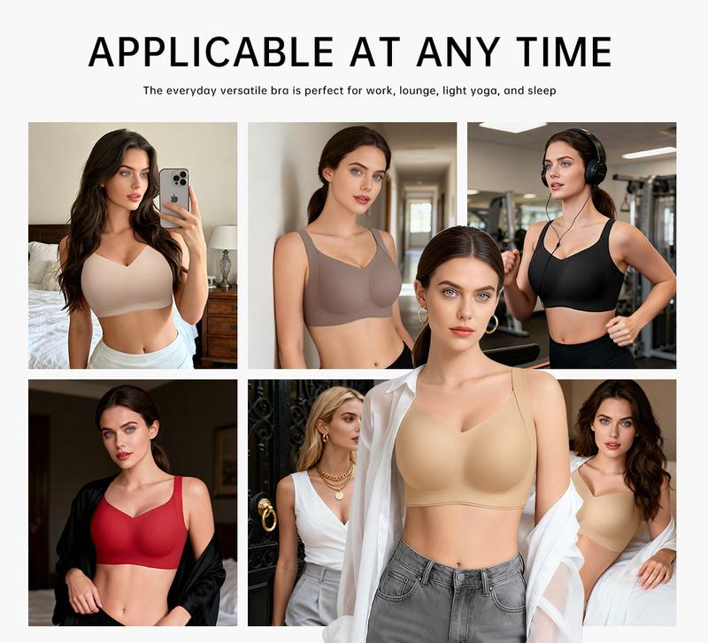 REALWILL Women Wireless Push Up Jelly Bra Supportive Seamless Bras for Women Double-Layer Lifting Straps Full Coverage Comfortable No Underwire T-Shirt Padded Bras Vneck Everyday Bras Springtok Valentine's Day