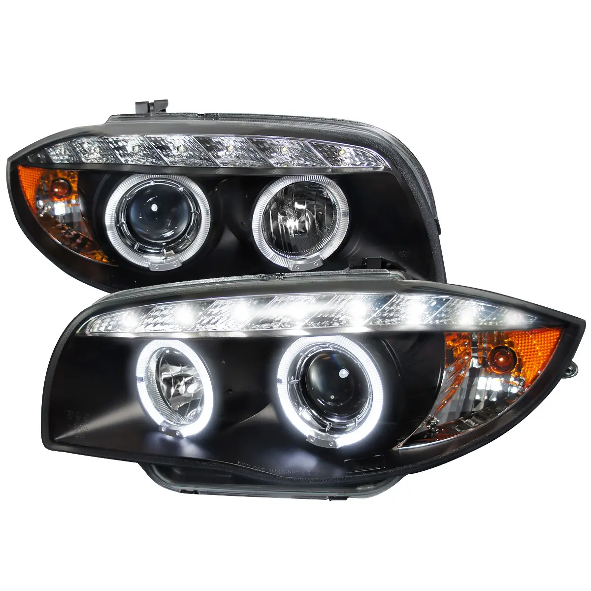 2004-2013 BM E81 E82 E87 E88 Dual Halo Projector Headlights w/ LED Light Strip (Matte Black Housing/Clear Lens)