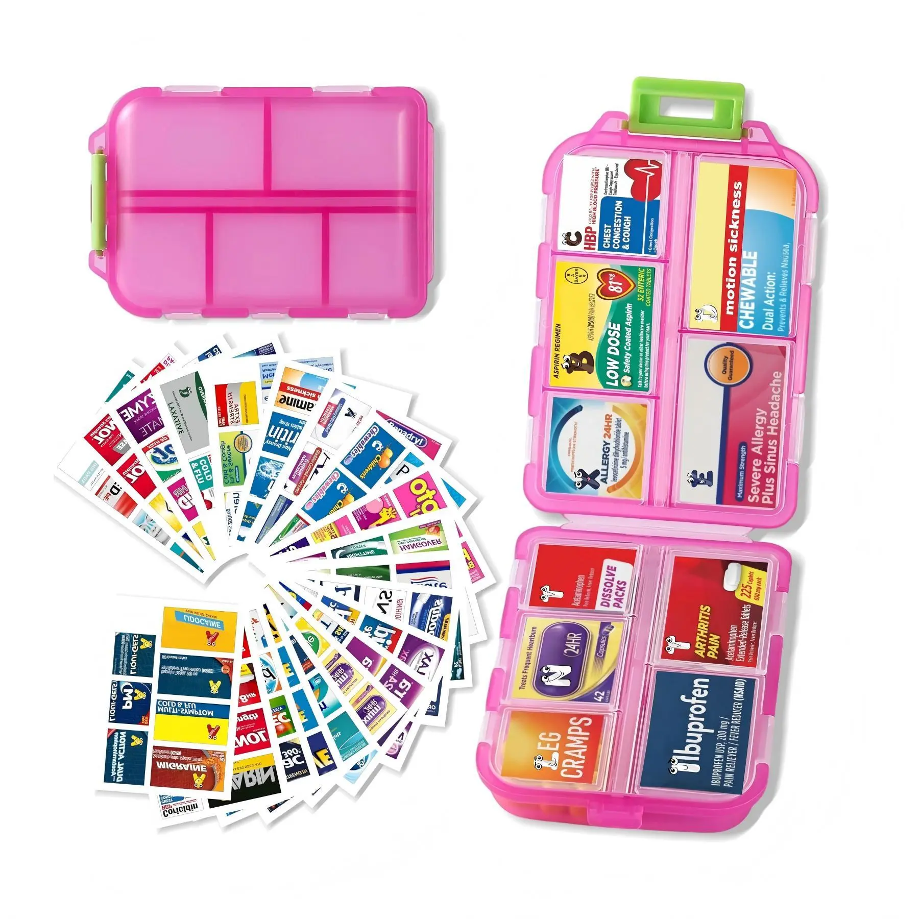 Pocket-Size Travel Pill Organizer with 147 Labels, 10 Compartment Portable Medicine Case for Daily Vitamins, Supplements, Medication – Home, Office, Commute, Purse
