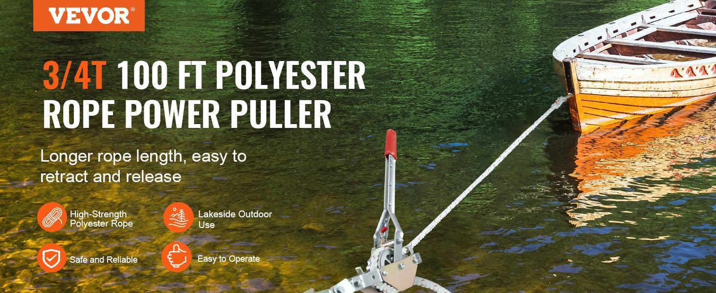 VEVOR Rope Puller, TikTokShopBlackFriday, 3/4 Ton (1,653 lbs) Pulling Capacity, with 100' of 0.6" dia. Rope, 2 Hook, Come Along Winch, Heavy Duty Ratchet Power Puller Tool for Moving Boats, Securing Items, Transporting Logs VEVOR Rope Puller, TikTokShopBlackFriday, 3/4 Ton (1,653 lbs) Pulling Capacity, with 100' of 0.6" dia. Rope, 2 Hook, Come Along Winch, Heavy Duty Ratchet Power Puller Tool for Moving Boats, Securing Items, Transporting Logs