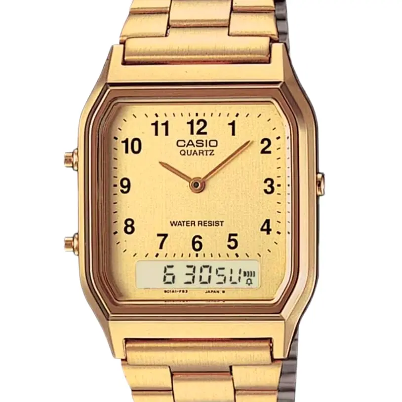 AQ230GA-9B New Casio Vintage Gold stainless steel dual time Unisex watch