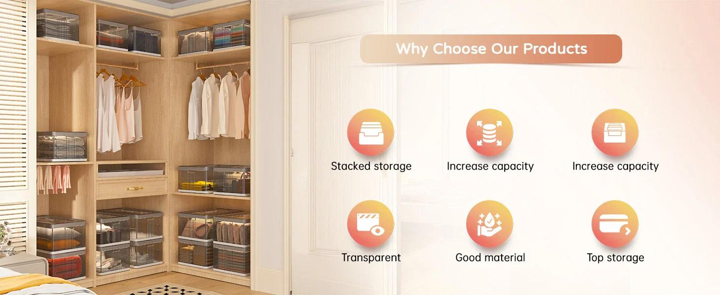 【Clearance】RaybeeFurniture 1/2/3/4/5/6 Pack Transparent Plastic Storage Bins with A Lid, Stackable Storage Containers for Clothes, Makeup, Folding Storage Boxes for Bathroom, Closet Organizers&Storage Bins for Bedroom, Living Room, Office, Dorm, Kitchen 【Clearance】RaybeeFurniture 1/2/3/4/5/6 Pack Transparent Plastic Storage Bins with A Lid, Stackable Storage Containers for Clothes, Makeup, Folding Storage Boxes for Bathroom, Closet Organizers&Storage Bins for Bedroom, Living Room, Office, Dorm, Kitchen